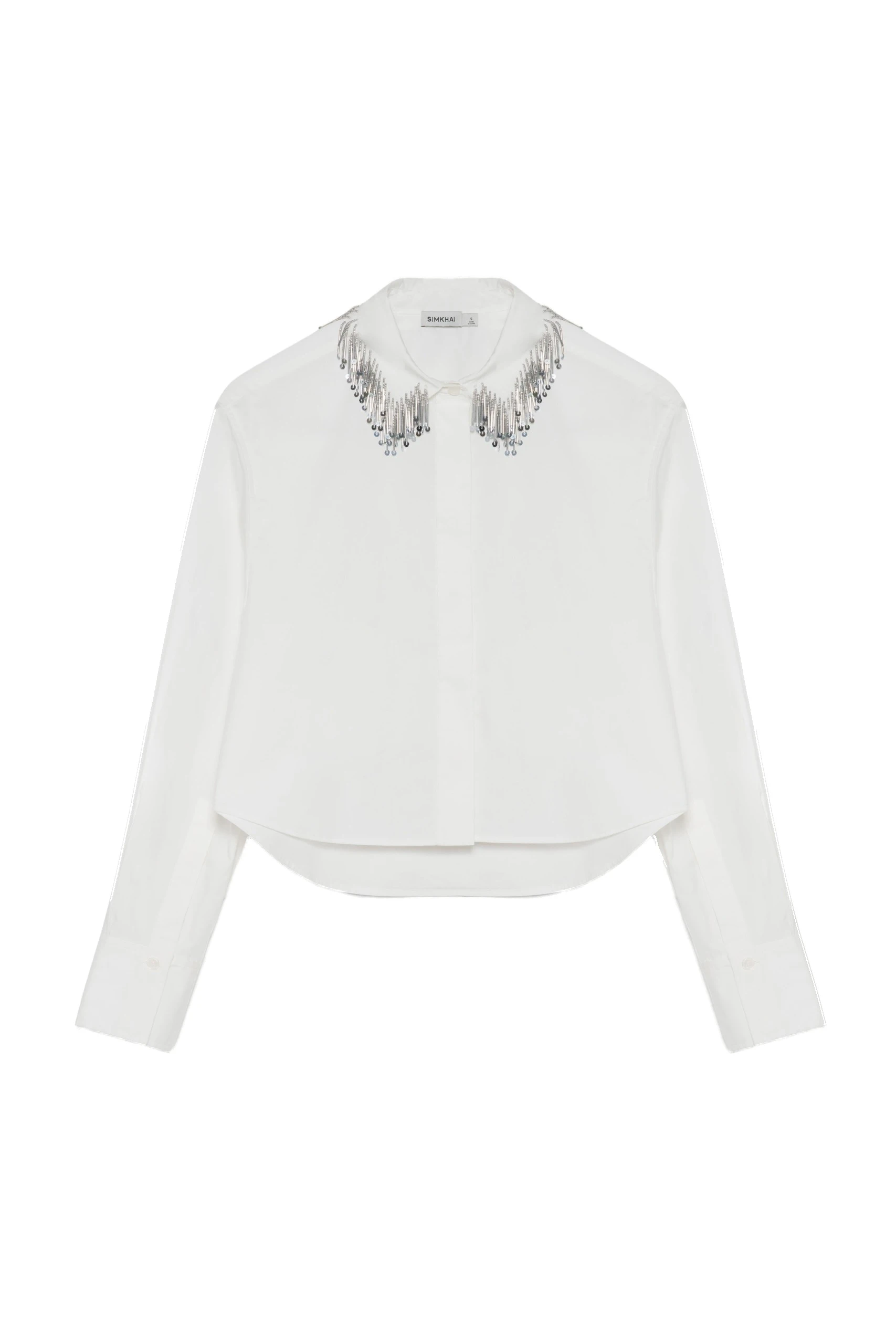 SIMKHAI Renata Embellished Button Down Shirt in White SIMKHAI Renata Embellished Button Down Shirt in White