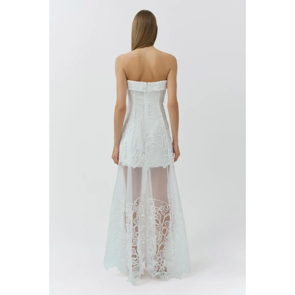 Rennis Embroidered Organza Bustier Gown in Ivory - Image 5
