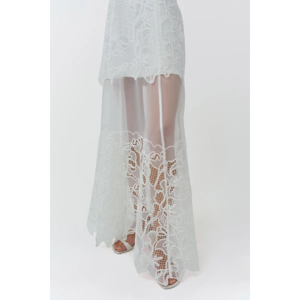 Rennis Embroidered Organza Bustier Gown in Ivory - Image 6
