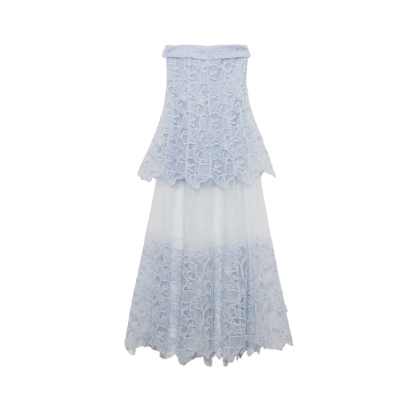 SIMKHAI Rennis Embroidered Organza Bustier Gown in Periwinkle Sky