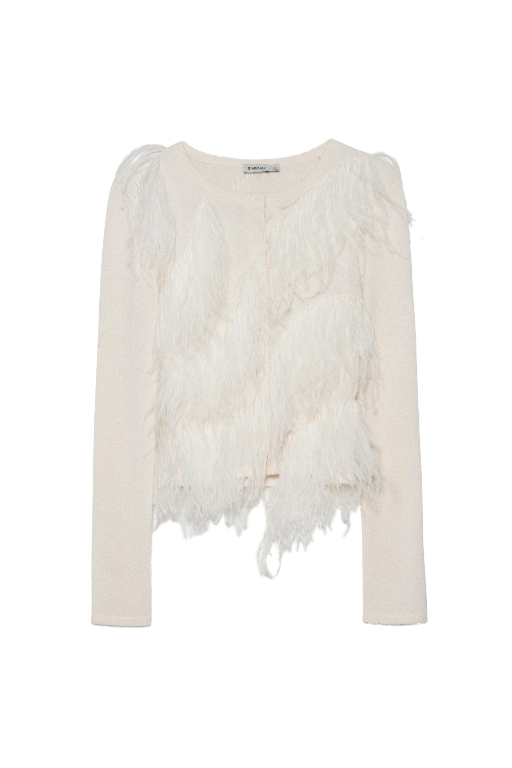 SIMKHAI Rielle Feather Cardigan in Ivory SIMKHAI Rielle Feather Cardigan in Ivory