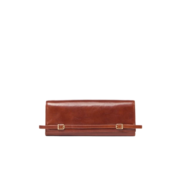 River East West Leather Clutch in Saddle