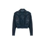 SIMKHAI Roland Leather Cropped Jacket in Dark Indigo