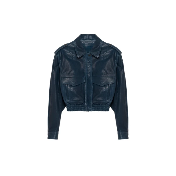 Roland Leather Cropped Jacket in Dark Indigo