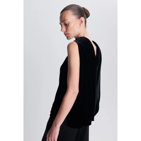 Scarlett Draped Velvet Cape Top in Black - Image 6
