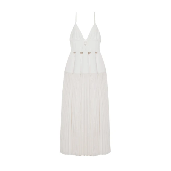 SIMKHAI Selene Pleated Cotton Gown in White