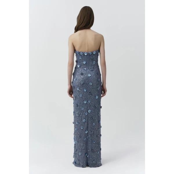 Serafina Strapless Embellished Gown in Dusty Blue - Image 5
