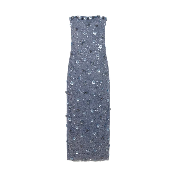 Serafina Strapless Embellished Gown in Dusty Blue