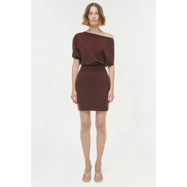 Shania Off Shoulder Mini Dress in Mahogany - Image 6