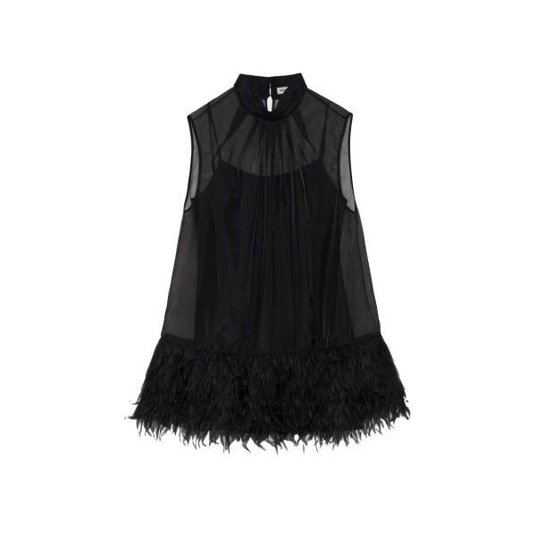 Shirya Featherlike Organza Mini Dress in Black