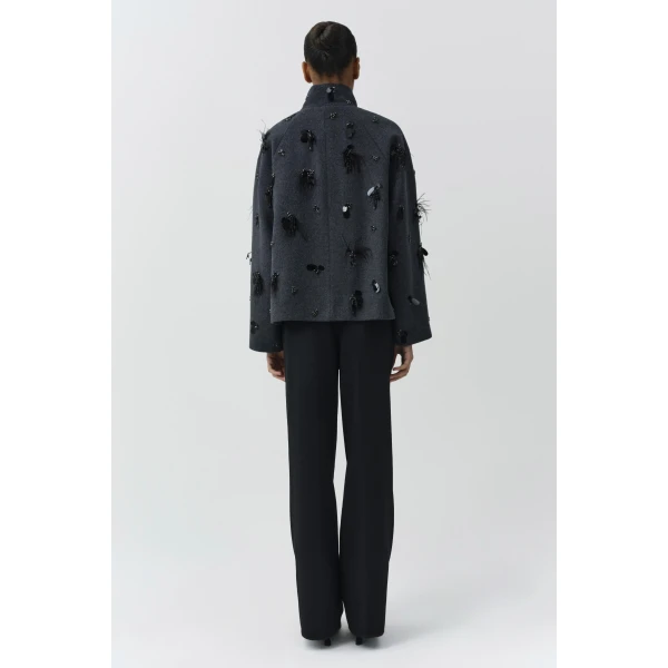 Siena Embellished Wool Jacket in Dark Charcoal - Image 5