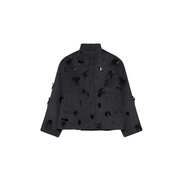 Siena Embellished Wool Jacket in Dark Charcoal