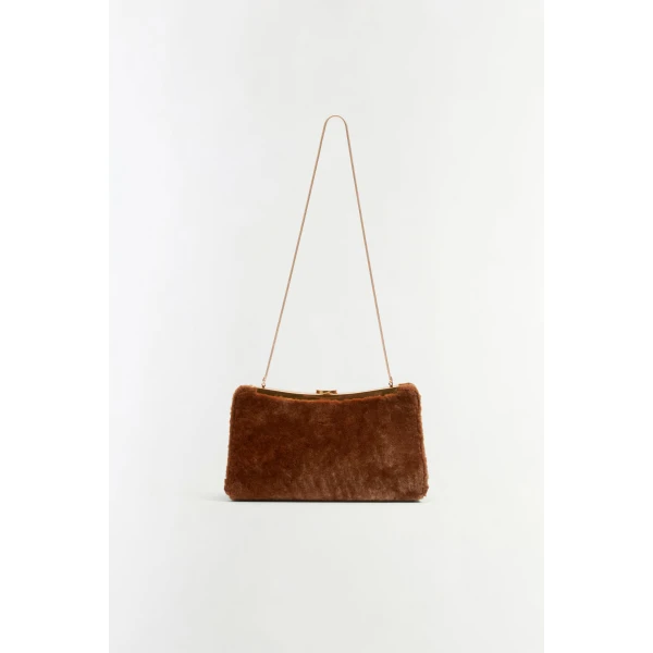 Solange Shearling Clutch in Caramel - Image 6