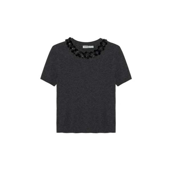 SIMKHAI Sophie Knit Top in Charcoal Dusty Blue