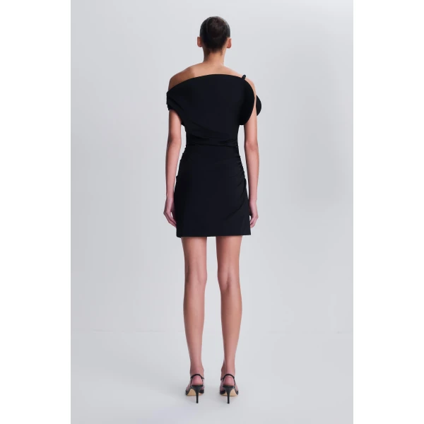 Stefi Draped Mini Dress in Black - Image 5