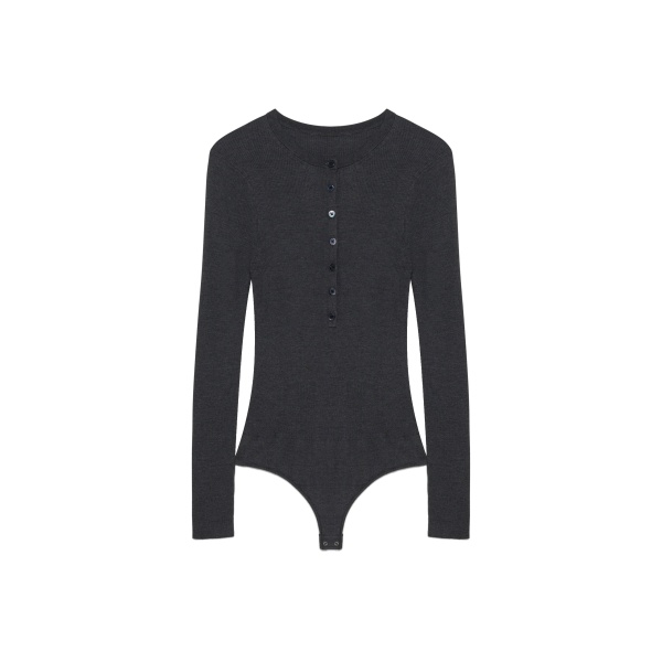 SIMKHAI Susanne Silk Cashmere Henley Bodysuit in Grey