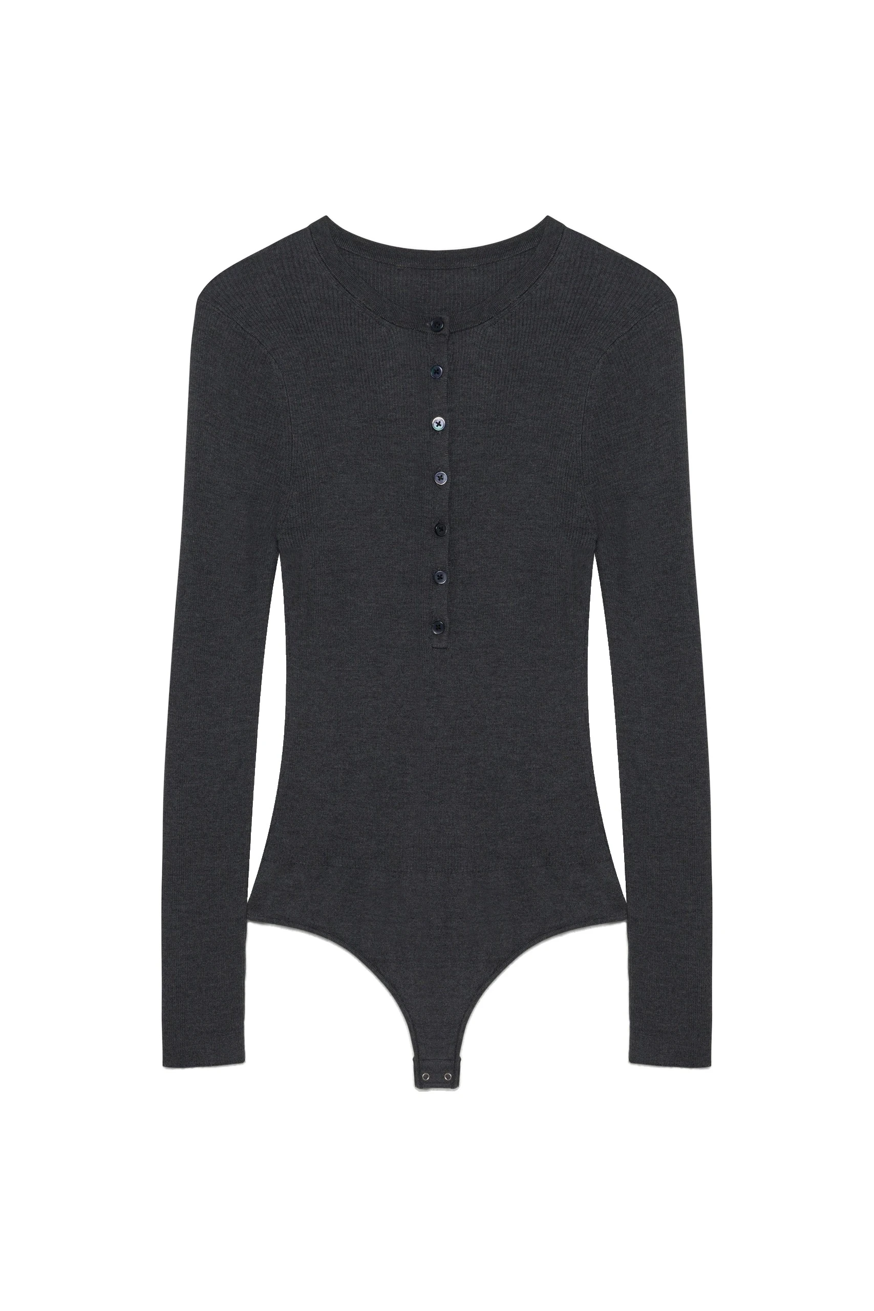SIMKHAI Susanne Silk Cashmere Henley Bodysuit in Grey SIMKHAI Susanne Silk Cashmere Henley Bodysuit in Grey