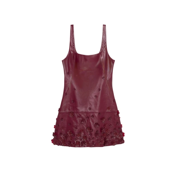 Talen Floral Leather Mini Dress in Fig