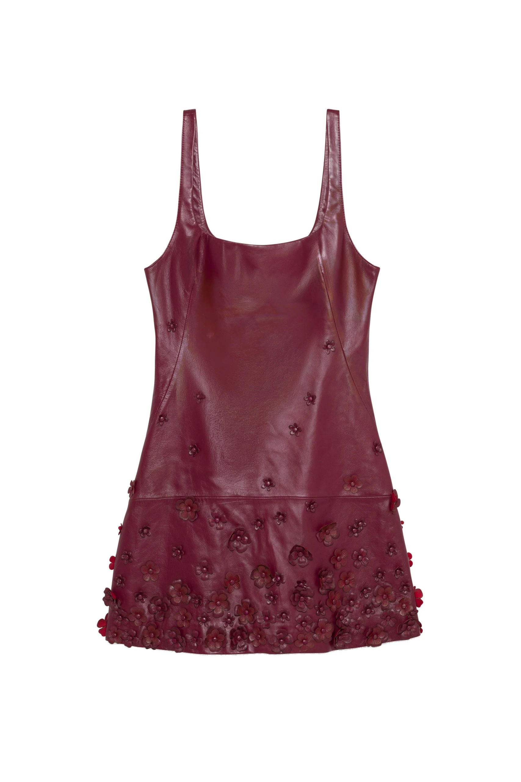 SIMKHAI Talen Floral Leather Mini Dress in Fig SIMKHAI Talen Floral Leather Mini Dress in Fig