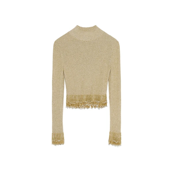 SIMKHAI Tali Pearl Fringe Top in Gold