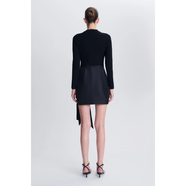 Tedda Taffeta Knit Mini Dress in Black - Image 5
