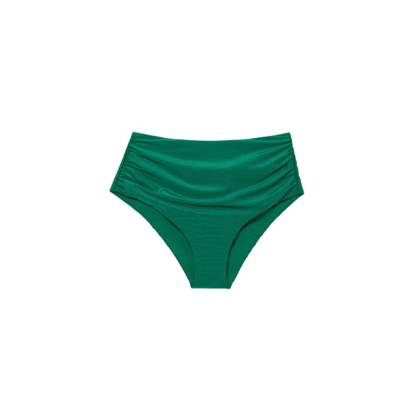 SIMKHAI Teya High Waisted Ruched Bikini Bottom in Kelly Green