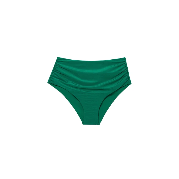 SIMKHAI Teya High Waisted Ruched Bikini Bottom in Kelly Green