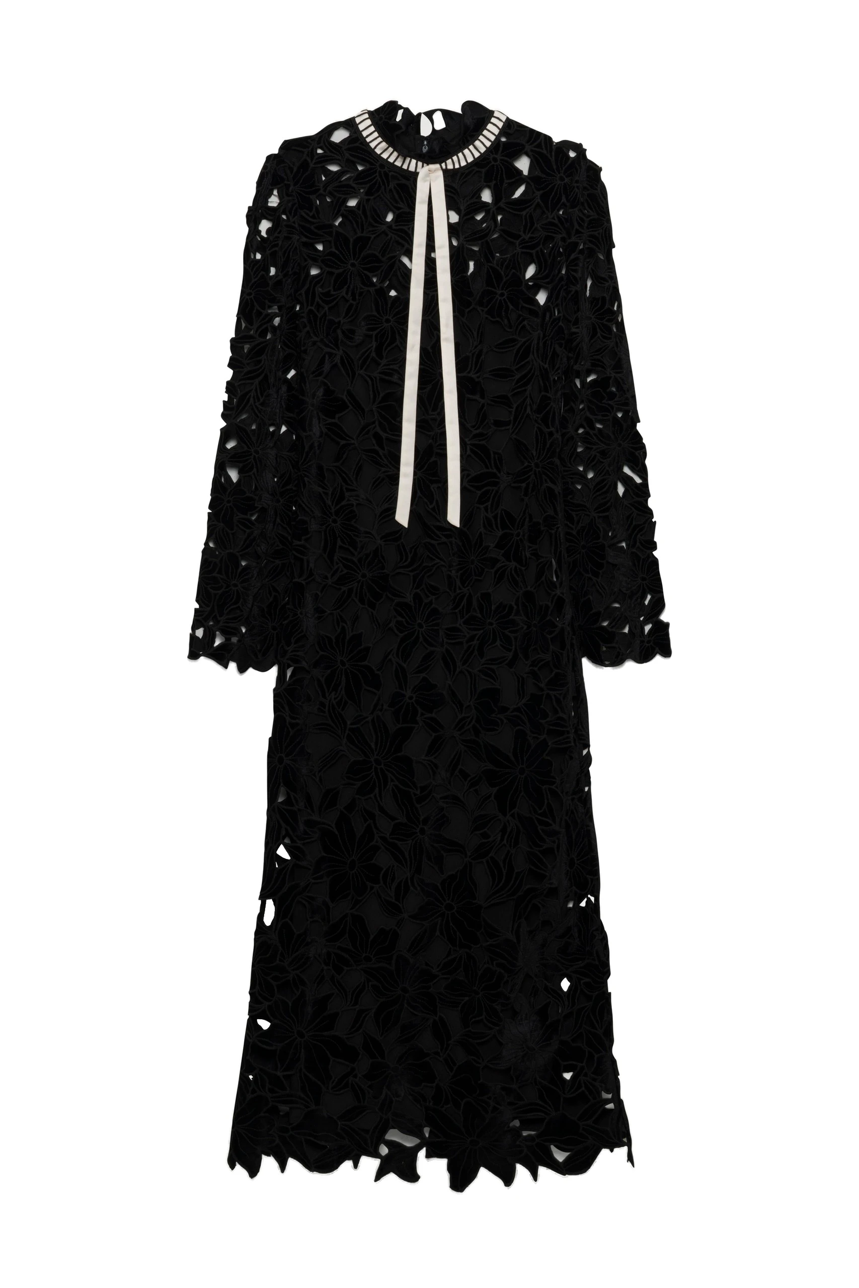 SIMKHAI Thiora Velvet Embroidered Lace Midi Dress in Black SIMKHAI Thiora Velvet Embroidered Lace Midi Dress in Black