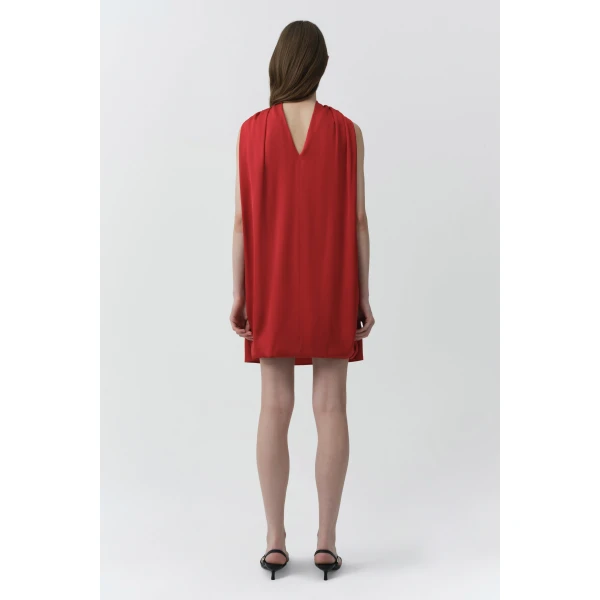 Toni Satin Mini Dress in Lipstick - Image 5
