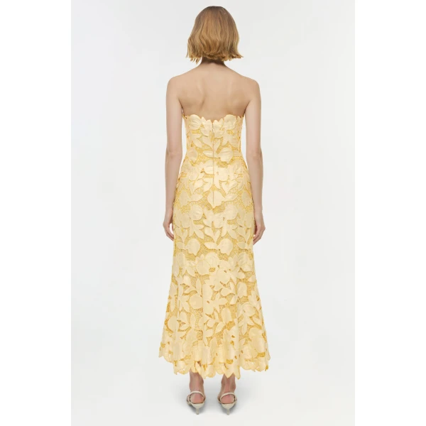 Valletta Strapless Embroidered Dress in Buttercream Multi - Image 5