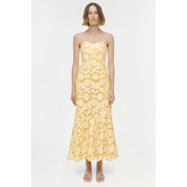 Valletta Strapless Embroidered Dress in Buttercream Multi - Image 6