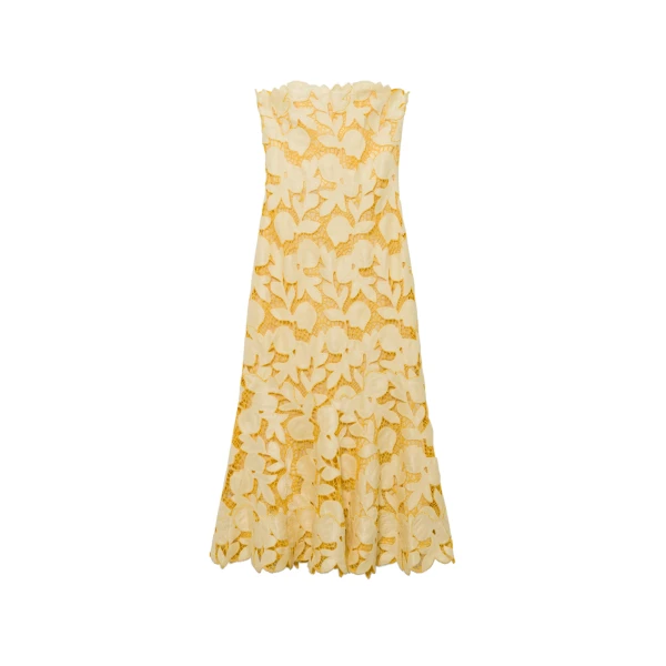 Valletta Strapless Embroidered Dress in Buttercream Multi