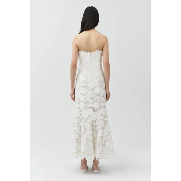 Valletta Strapless Embroidered Dress in White Multi - Image 5