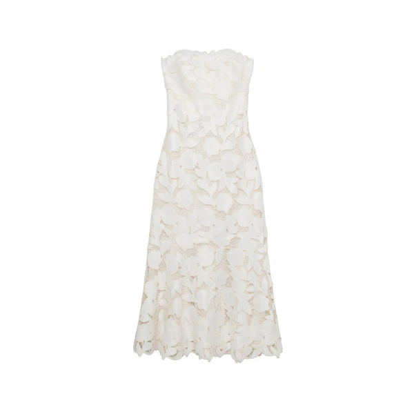 SIMKHAI Valletta Strapless Embroidered Dress in White Multi
