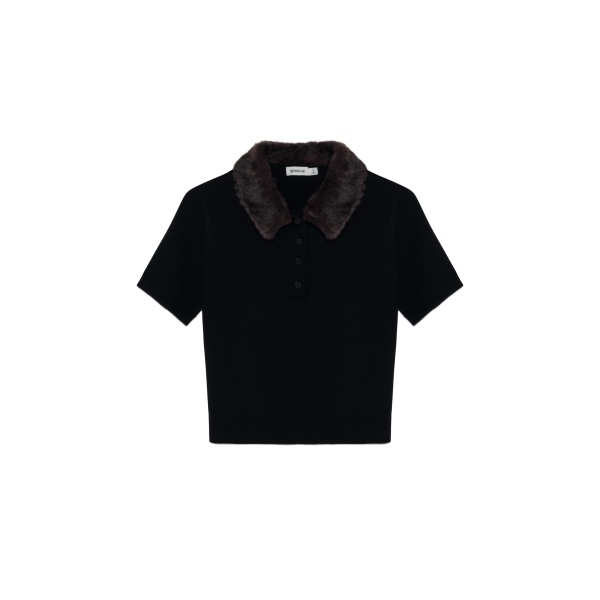 SIMKHAI Vayla Wool Cashmere Polo in Black Chocolate Multi