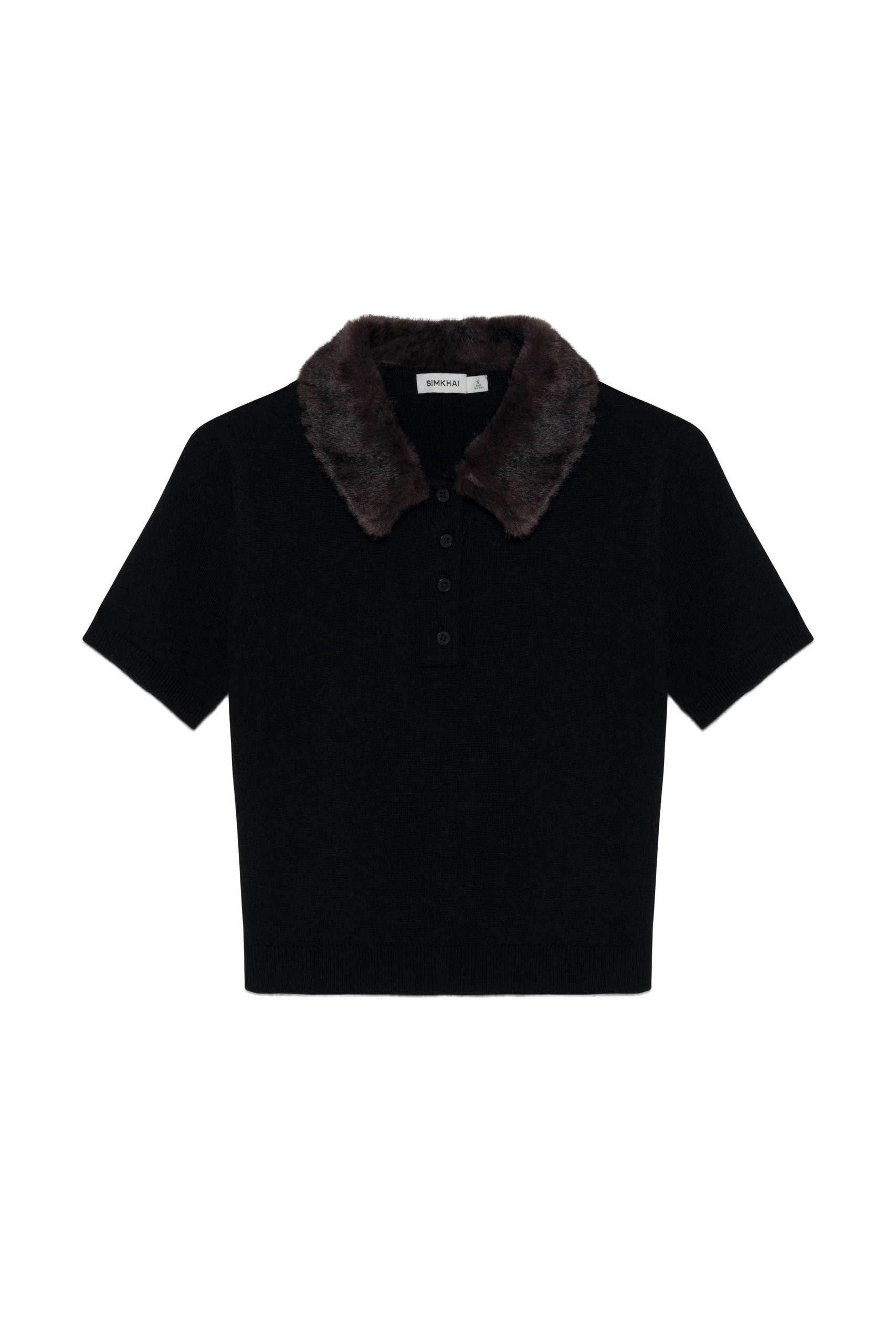 SIMKHAI Vayla Wool Cashmere Polo in Black Chocolate Multi SIMKHAI Vayla Wool Cashmere Polo in Black Chocolate Multi