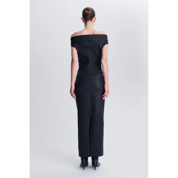 Vessia Leather Midi Dress in Black - Image 5
