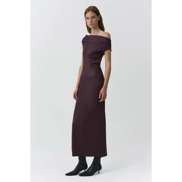 Vessia Leather Midi Dress in Fig - Image 5