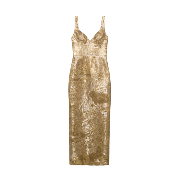 SIMKHAI Viella Metallic Jacquard Gown in Gold