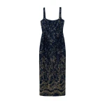 SIMKHAI Virette Metallic Jacquard Midi Dress in Midnight