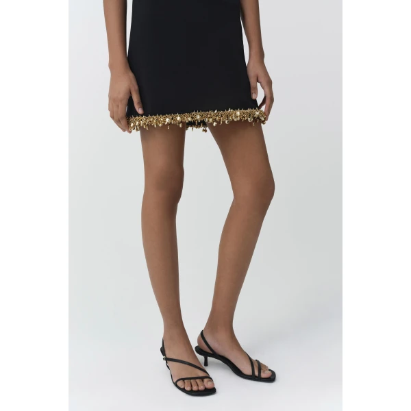 Wendy Compact Knit Mini Skirt in Black Gold - Image 6