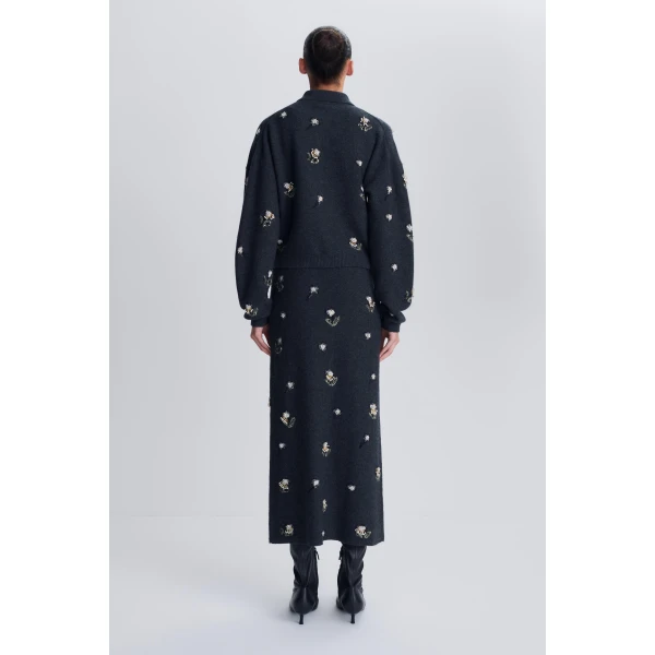 Zarelle Embellished Wool Cashmere Polo in Dark Charcoal - Image 5