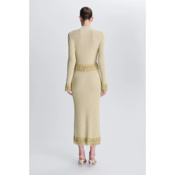 Zeni Pearl Fringe Skirt in Gold - Image 5