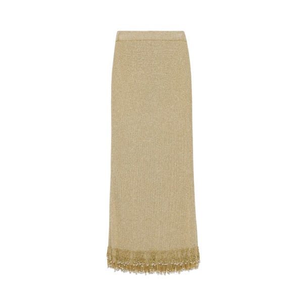 SIMKHAI Zeni Pearl Fringe Skirt in Gold