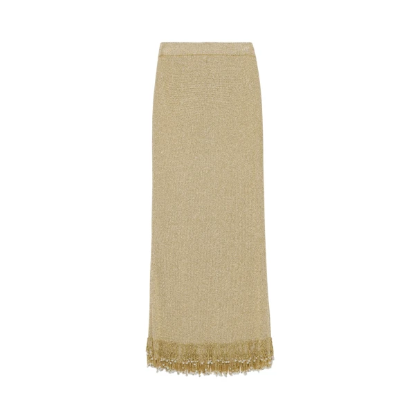 SIMKHAI Zeni Pearl Fringe Skirt in Gold