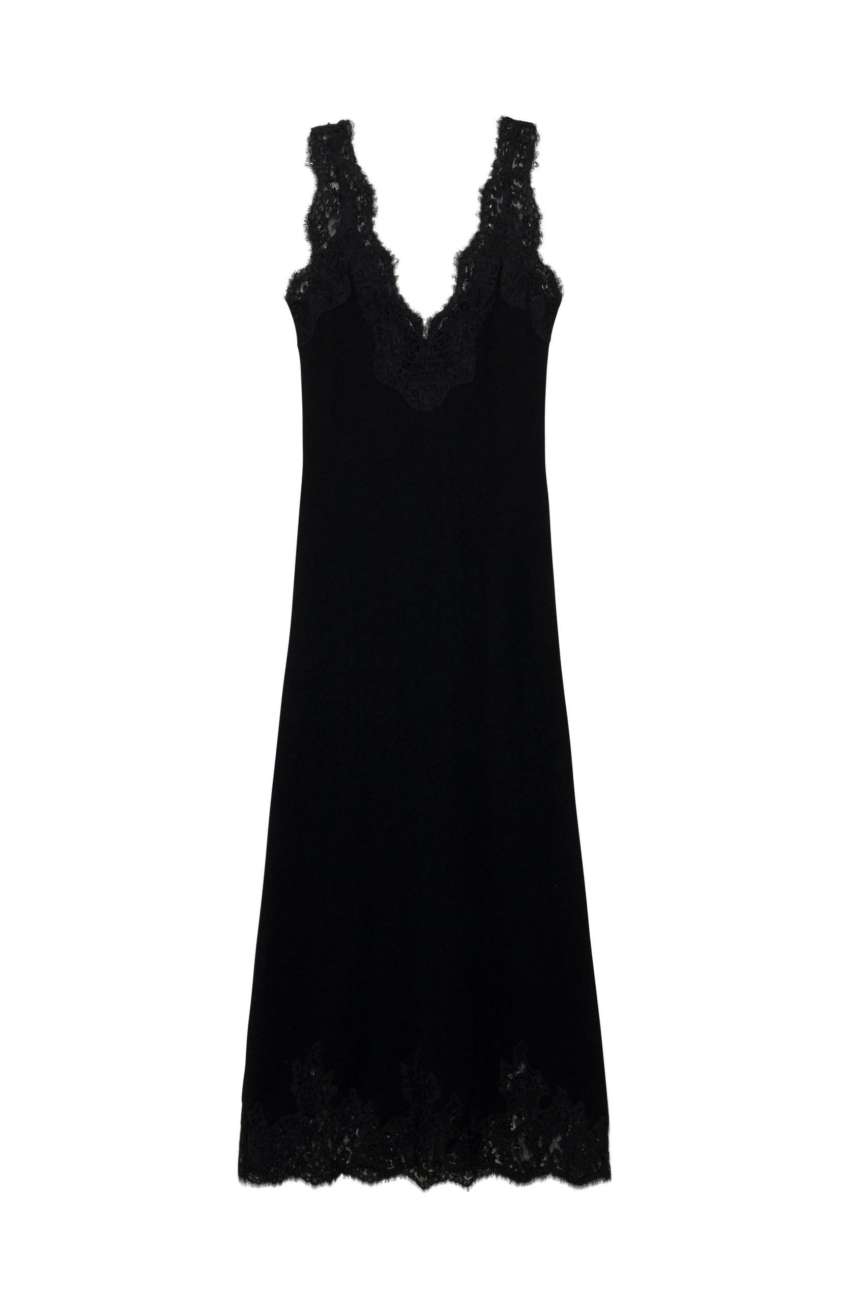 SIMKHAI Zinnia Lace Cashmere Midi Dress in Black SIMKHAI Zinnia Lace Cashmere Midi Dress in Black