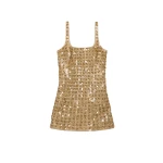 SIMKHAI Ziva Embellished Satin Mini Dress in Light Gold