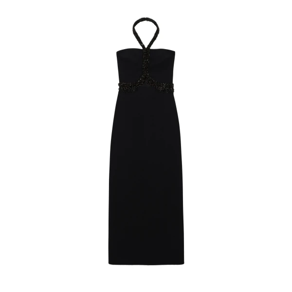 Zoriel Embellished Halter Gown in Black