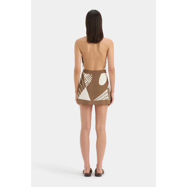 SIR the Label Almara Wrap Halter Mini Dress in Espresso Stripe | Mini Dresses | Luxury Shoes 