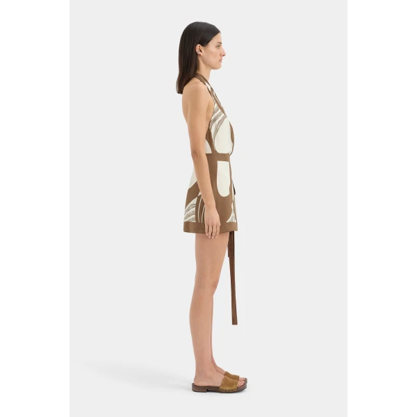 SIR the Label Almara Wrap Halter Mini Dress in Espresso Stripe | Mini Dresses | Luxury Shoes 